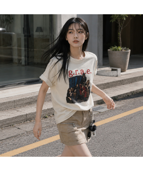 GRAVER ORDINARY（グレイバーオーディナリー）の「[ODNR UNISEX]5ガイズ半袖Tシャツ_5カラー（Tシャツ/カットソー・レディース・ホワイト/チャコールグレー/ネイビー/サンドベージュ/ブラック・SMALL/LARGE/MEDIUM）」の4枚目の写真