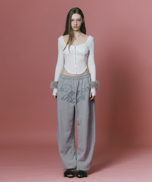 PLEASENOFOLLOW(プリーズノーフォロー)の「Mami Wide Sweat Jogger (Melange Grey)(スウェットパンツ・レディース・その他・FREE)」の1枚目の写真