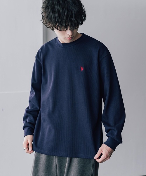 U.S. POLO ASSN.(ユーエスポロアッスン)の「U.S. POLO ASSN. ユーエスポロアッスン サーマルワンポイントロゴ刺繍クルーネック長袖Tシャツ/ワッフルカットソー(Tシャツ/カットソー・メンズ・ベージュ/ホワイト/ブラック/チャコール/グレー/ネイビー・M/XL/L)」の6枚目の写真