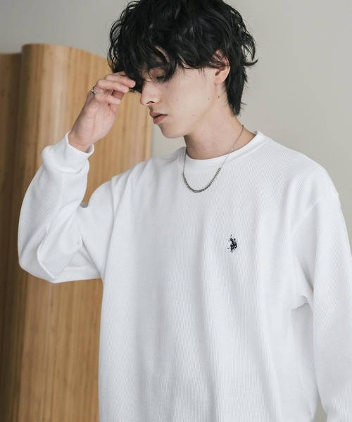 U.S. POLO ASSN.(ユーエスポロアッスン)の「U.S. POLO ASSN. ユーエスポロアッスン サーマルワンポイントロゴ刺繍クルーネック長袖Tシャツ/ワッフルカットソー(Tシャツ/カットソー・メンズ・ベージュ/ホワイト/ブラック/チャコール/グレー/ネイビー・M/XL/L)」の7枚目の写真