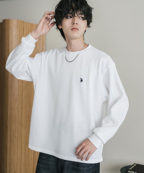 U.S. POLO ASSN.(ユーエスポロアッスン)の「U.S. POLO ASSN. ユーエスポロアッスン サーマルワンポイントロゴ刺繍クルーネック長袖Tシャツ/ワッフルカットソー(Tシャツ/カットソー・メンズ・ベージュ/ホワイト/ブラック/チャコール/グレー/ネイビー・M/XL/L)」の8枚目の写真
