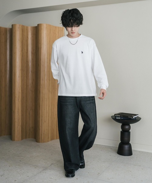 U.S. POLO ASSN.(ユーエスポロアッスン)の「U.S. POLO ASSN. ユーエスポロアッスン サーマルワンポイントロゴ刺繍クルーネック長袖Tシャツ/ワッフルカットソー(Tシャツ/カットソー・メンズ・ベージュ/ホワイト/ブラック/チャコール/グレー/ネイビー・M/XL/L)」の11枚目の写真