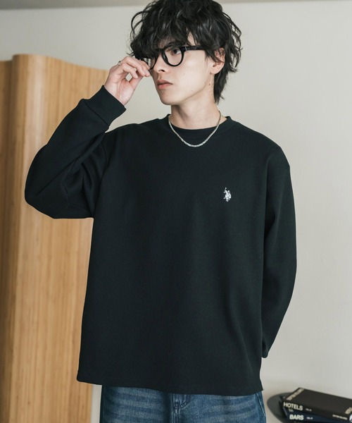 U.S. POLO ASSN.(ユーエスポロアッスン)の「U.S. POLO ASSN. ユーエスポロアッスン サーマルワンポイントロゴ刺繍クルーネック長袖Tシャツ/ワッフルカットソー(Tシャツ/カットソー・メンズ・ベージュ/ホワイト/ブラック/チャコール/グレー/ネイビー・M/XL/L)」の15枚目の写真