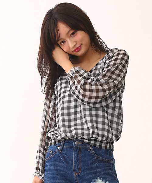 one after another NICE CLAUP（ワンアフターアナザーナイスクラップ）の「【ナイスクラップ】ギンガムチェックブラウス（シャツ/ブラウス・レディース・オフホワイト/ネイビー/ブラック・FREE）」の3枚目の写真