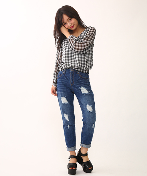 one after another NICE CLAUP（ワンアフターアナザーナイスクラップ）の「【ナイスクラップ】ギンガムチェックブラウス（シャツ/ブラウス・レディース・オフホワイト/ネイビー/ブラック・FREE）」の12枚目の写真