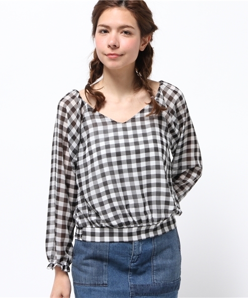 one after another NICE CLAUP（ワンアフターアナザーナイスクラップ）の「【ナイスクラップ】ギンガムチェックブラウス（シャツ/ブラウス・レディース・オフホワイト/ネイビー/ブラック・FREE）」の11枚目の写真
