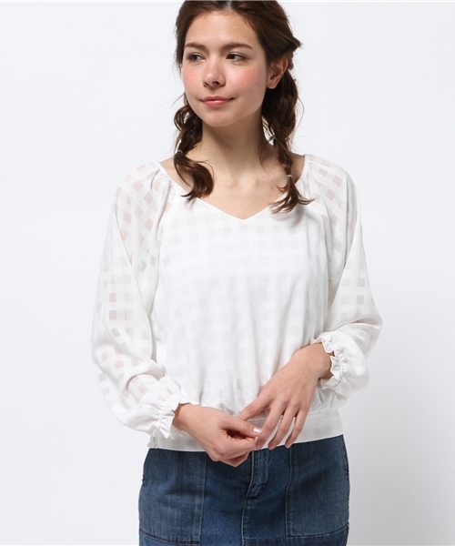 one after another NICE CLAUP（ワンアフターアナザーナイスクラップ）の「【ナイスクラップ】ギンガムチェックブラウス（シャツ/ブラウス・レディース・オフホワイト/ネイビー/ブラック・FREE）」の2枚目の写真