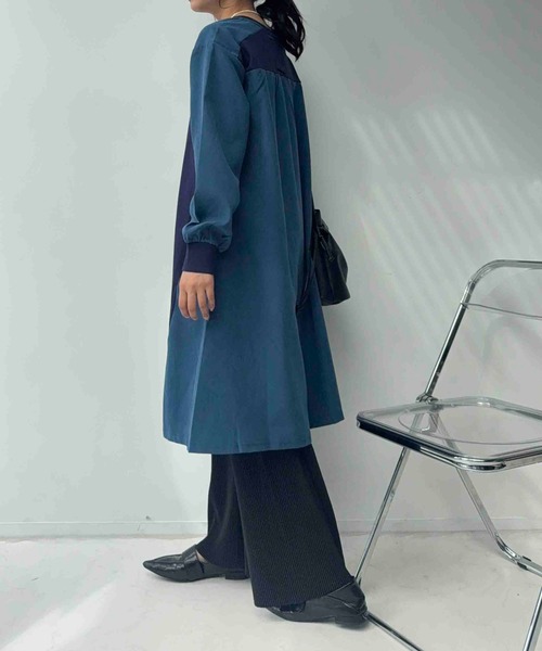 AS KNOW AS plus(アズノゥアズプラス)の「☆ゆったりシルエット 天竺と布帛切り替え リブ付き長袖ワンピ―ス(ワンピース・レディース・カーキ/ブラック/ネイビー・FREE)」の12枚目の写真