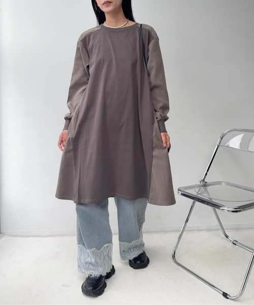 AS KNOW AS plus(アズノゥアズプラス)の「☆ゆったりシルエット 天竺と布帛切り替え リブ付き長袖ワンピ―ス(ワンピース・レディース・カーキ/ブラック/ネイビー・FREE)」の19枚目の写真