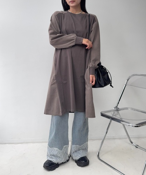 AS KNOW AS plus(アズノゥアズプラス)の「☆ゆったりシルエット 天竺と布帛切り替え リブ付き長袖ワンピ―ス(ワンピース・レディース・カーキ/ブラック/ネイビー・FREE)」の20枚目の写真