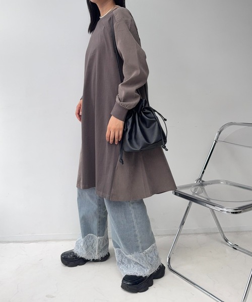 AS KNOW AS plus(アズノゥアズプラス)の「☆ゆったりシルエット 天竺と布帛切り替え リブ付き長袖ワンピ―ス(ワンピース・レディース・カーキ/ブラック/ネイビー・FREE)」の21枚目の写真