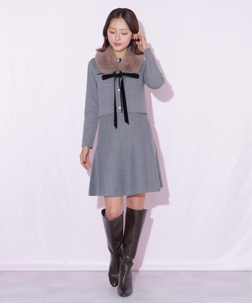JILL by JILL STUART（ジルバイジルスチュアート）の「ファーティペットニットセットアップ（ワンピース・レディース・ホワイト/グレー/ブラック・FREE）」の4枚目の写真