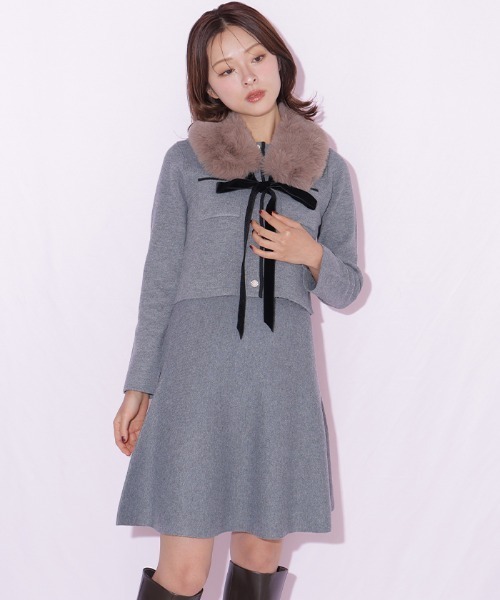 JILL by JILL STUART（ジルバイジルスチュアート）の「ファーティペットニットセットアップ（ワンピース・レディース・ホワイト/グレー/ブラック・FREE）」の3枚目の写真