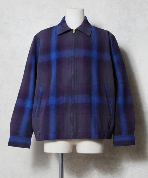 HOUSTON(ヒューストン)の「【全10色】HOUSTON ヒューストン OMBRE CHECK VIYELLA HARRINGTON JACKET / オンブレーチェック ビエラ ハリントンジャケット(ブルゾン・メンズ・パープル/ブラック/ネイビー/ブルー/ブラウン/グレー/ライトグレー/グリーン/レッド/カーキ・M/XL/L)」の9枚目の写真