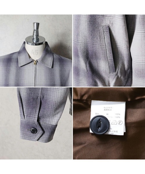 HOUSTON(ヒューストン)の「【全10色】HOUSTON ヒューストン OMBRE CHECK VIYELLA HARRINGTON JACKET / オンブレーチェック ビエラ ハリントンジャケット(ブルゾン・メンズ・パープル/ブラック/ネイビー/ブルー/ブラウン/グレー/ライトグレー/グリーン/レッド/カーキ・M/XL/L)」の14枚目の写真