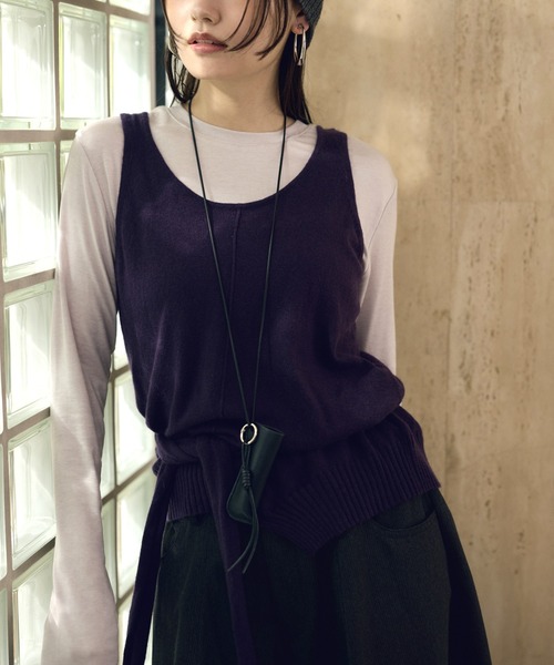 LAULEN(ローレン)の「belted asymmetric knit vest /ベルト付きアシンメトリーニットベスト(ベスト・レディース・グレー/パープル/ブラック/カーキ/アイボリー・FREE)」の5枚目の写真