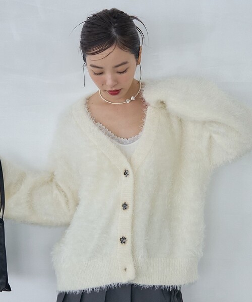 MARY QUANT 長袖 カーディガン ホワイト ブランド古着】ニットカーディガン【MARY QUANTコラボ】（カーディガン