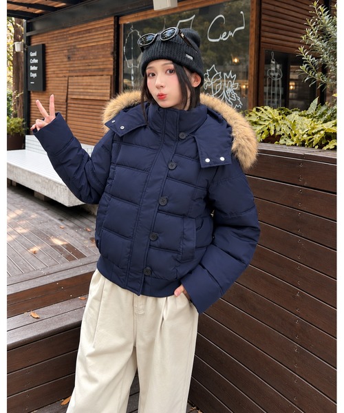 inst.ALL(インストール)の「ファーフードショート中綿ダウンジャケット(ダウンジャケット/コート・レディース・ネイビー/ホワイト/ブラック・M)」の22枚目の写真