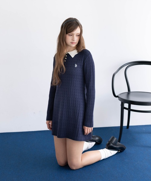U.S. POLO ASSN.（ユーエスポロアッスン）の「【U.S. POLO ASSN.】clear 別注 襟付きケーブルニットミニワンピース（ワンピース・レディース・グレー/ブラック/ネイビー・F）」の3枚目の写真