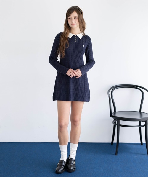 U.S. POLO ASSN.（ユーエスポロアッスン）の「【U.S. POLO ASSN.】clear 別注 襟付きケーブルニットミニワンピース（ワンピース・レディース・グレー/ブラック/ネイビー・F）」の8枚目の写真
