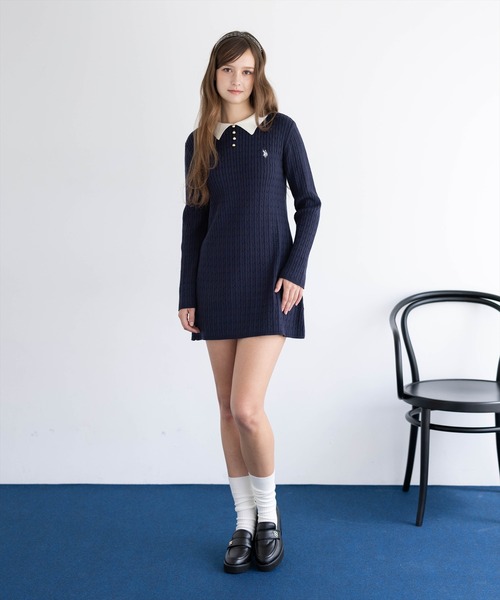 U.S. POLO ASSN.（ユーエスポロアッスン）の「【U.S. POLO ASSN.】clear 別注 襟付きケーブルニットミニワンピース（ワンピース・レディース・グレー/ブラック/ネイビー・F）」の9枚目の写真