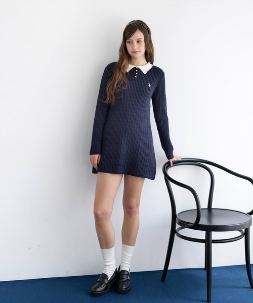 U.S. POLO ASSN.（ユーエスポロアッスン）の「【U.S. POLO ASSN.】clear 別注 襟付きケーブルニットミニワンピース（ワンピース・レディース・グレー/ブラック/ネイビー・F）」の12枚目の写真