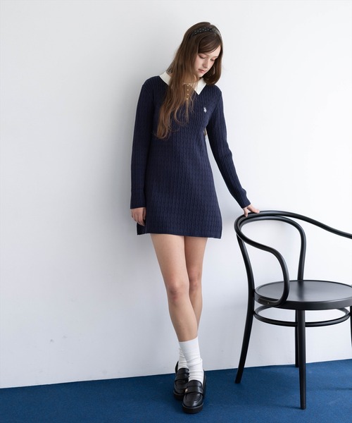 U.S. POLO ASSN.（ユーエスポロアッスン）の「【U.S. POLO ASSN.】clear 別注 襟付きケーブルニットミニワンピース（ワンピース・レディース・グレー/ブラック/ネイビー・F）」の13枚目の写真