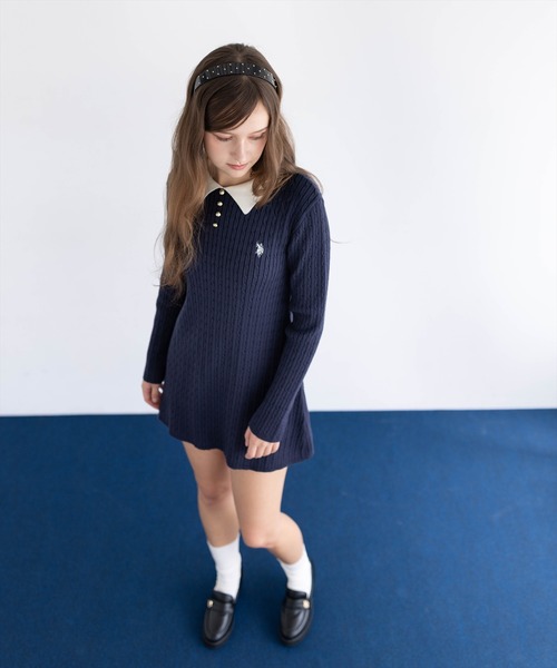 U.S. POLO ASSN.（ユーエスポロアッスン）の「【U.S. POLO ASSN.】clear 別注 襟付きケーブルニットミニワンピース（ワンピース・レディース・グレー/ブラック/ネイビー・F）」の7枚目の写真