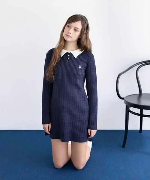U.S. POLO ASSN.（ユーエスポロアッスン）の「【U.S. POLO ASSN.】clear 別注 襟付きケーブルニットミニワンピース（ワンピース・レディース・グレー/ブラック/ネイビー・F）」の5枚目の写真