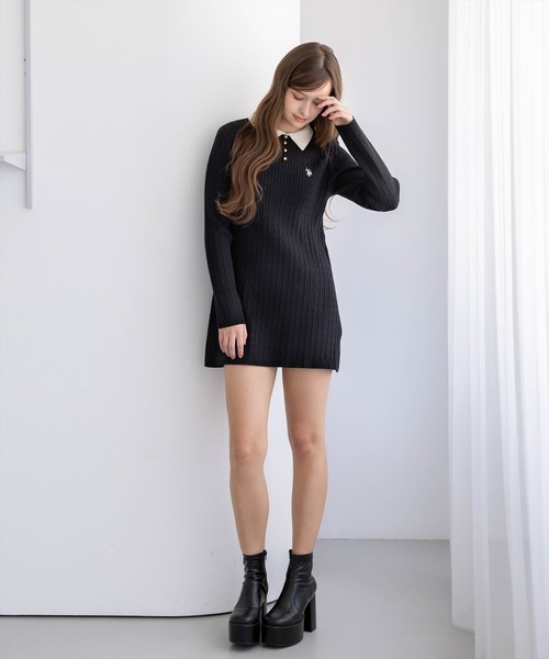 U.S. POLO ASSN.（ユーエスポロアッスン）の「【U.S. POLO ASSN.】clear 別注 襟付きケーブルニットミニワンピース（ワンピース・レディース・グレー/ブラック/ネイビー・F）」の17枚目の写真
