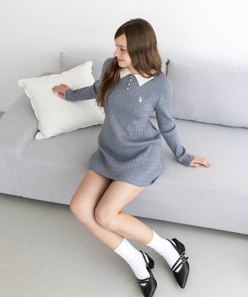 U.S. POLO ASSN.（ユーエスポロアッスン）の「【U.S. POLO ASSN.】clear 別注 襟付きケーブルニットミニワンピース（ワンピース・レディース・グレー/ブラック/ネイビー・F）」の22枚目の写真
