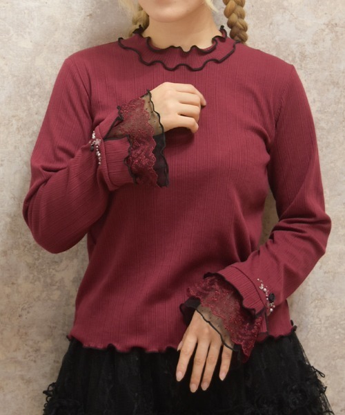 axes femme（アクシーズファム）の「ローズ付袖デザインメロープルオーバー（Tシャツ/カットソー・レディース・モカ/ブラック/キナリ/ワイン・FREE）」の4枚目の写真