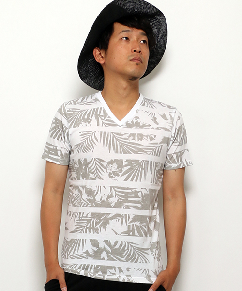 VENCEEXCHANGE（ヴァンスエクスチェンジ）の「花柄ボーダープリント半袖T（Tシャツ/カットソー・メンズ・オフホワイト/ブラック・LARGE/SMALL/MEDIUM）」の2枚目の写真