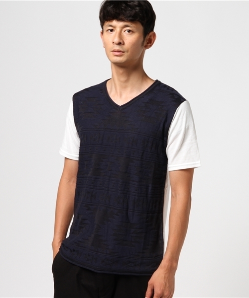VENCEEXCHANGE(ヴァンスエクスチェンジ)の「オルテガ切替半袖Tシャツ(Tシャツ/カットソー・メンズ・オリーブ/ホワイト/ネイビー・LARGE/MEDIUM)」の3枚目の写真