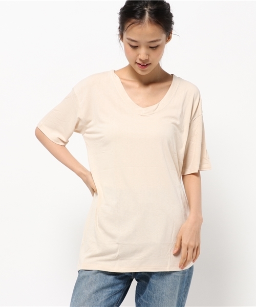 Re Edit リエディ の ドロップショルダーvネックtシャツ 春夏新作 有名スタイリスト斎藤美恵さん 人気モデル大桑マイミさん Re Edit リエディ Tシャツ カットソー Wear