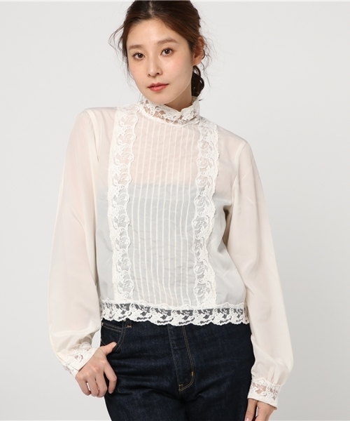 SLY(スライ)の「PIN TUCK STAND LACE BL(Tシャツ/カットソー・レディース・オフホワイト/ブラック/ミント・2/1)」の12枚目の写真
