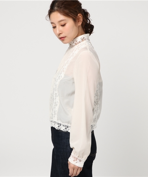 SLY(スライ)の「PIN TUCK STAND LACE BL(Tシャツ/カットソー・レディース・オフホワイト/ブラック/ミント・2/1)」の5枚目の写真