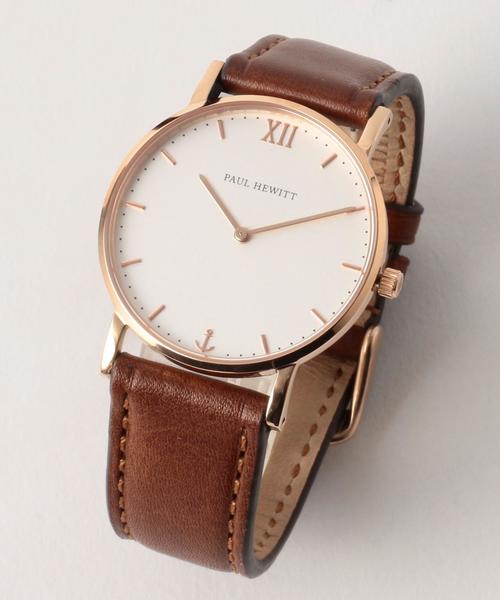 Paul Hewitt（ポールヒューイット）の「△＜PAULHEWITT（ポールヒューイット）＞SAILOR ブラウン ホワイト 時計 36mm（アナログ腕時計・レディース・ゴールド・FREE）」の2枚目の写真