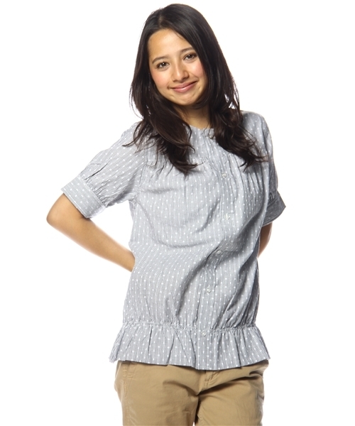 BEAMS BOY（ビームスボーイ）の「BEAMS BOY / ストライプDOT ギャザー **（シャツ/ブラウス・レディース・ブルー/ネイビー・ONE SIZE）」の2枚目の写真