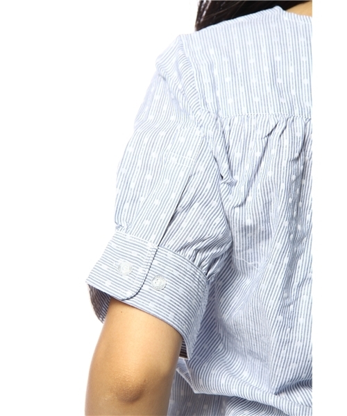 BEAMS BOY（ビームスボーイ）の「BEAMS BOY / ストライプDOT ギャザー **（シャツ/ブラウス・レディース・ブルー/ネイビー・ONE SIZE）」の6枚目の写真