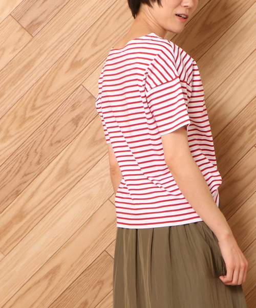 un dix cors(アンディコール)の「バスクボーダーTシャツ(Tシャツ/カットソー・レディース・ネイビー/レッド・フリ-)」の3枚目の写真