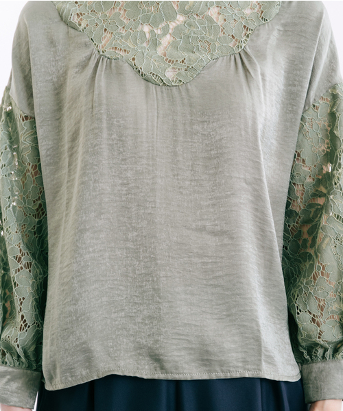 merlot plus(メルロープリュス)の「サテン×レース切替ハイネックブラウス7087(シャツ/ブラウス・レディース・グリーン/ブラック/ベージュ/アイボリー・FREE)」の17枚目の写真