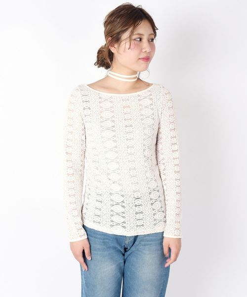 Khaju（カージュ）の「Khaju:ホルターネックレースプルオーバー（Tシャツ/カットソー・レディース・ブラック/オフホワイト・ONE SIZE）」の3枚目の写真