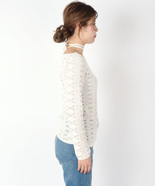 Khaju（カージュ）の「Khaju:ホルターネックレースプルオーバー（Tシャツ/カットソー・レディース・ブラック/オフホワイト・ONE SIZE）」の4枚目の写真