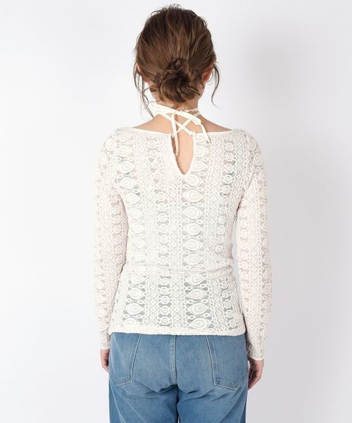 Khaju（カージュ）の「Khaju:ホルターネックレースプルオーバー（Tシャツ/カットソー・レディース・ブラック/オフホワイト・ONE SIZE）」の5枚目の写真