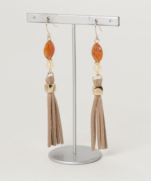 欧州航路（オウシュウコウロ）の「【欧州航路】ビーズ×タッセルロングピアス（ピアス（両耳用）・レディース・ブラウン/ターコイズブルー/キャメル・FREE）」の3枚目の写真