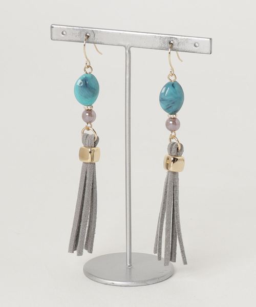 欧州航路（オウシュウコウロ）の「【欧州航路】ビーズ×タッセルロングピアス（ピアス（両耳用）・レディース・ブラウン/ターコイズブルー/キャメル・FREE）」の2枚目の写真