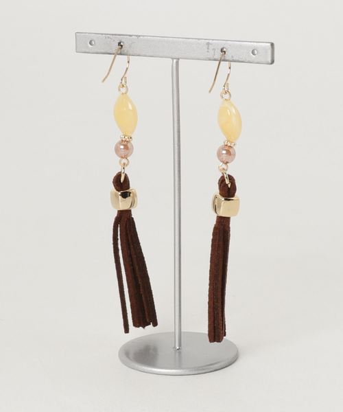 欧州航路（オウシュウコウロ）の「【欧州航路】ビーズ×タッセルロングピアス（ピアス（両耳用）・レディース・ブラウン/ターコイズブルー/キャメル・FREE）」の4枚目の写真