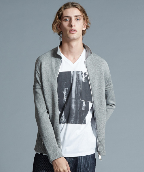 5351 POUR LES HOMMES（ゴーサンゴーイチプールオム）の「ニットライダースブルゾン（ブルゾン・メンズ・ブラック/ホワイト系その他/ライトグレー・44/46/48）」の3枚目の写真