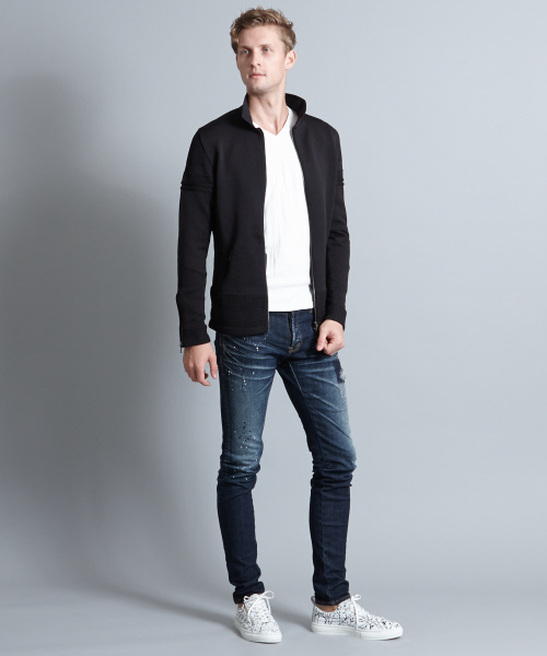 5351 POUR LES HOMMES（ゴーサンゴーイチプールオム）の「ニットライダースブルゾン（ブルゾン・メンズ・ブラック/ホワイト系その他/ライトグレー・44/46/48）」の4枚目の写真